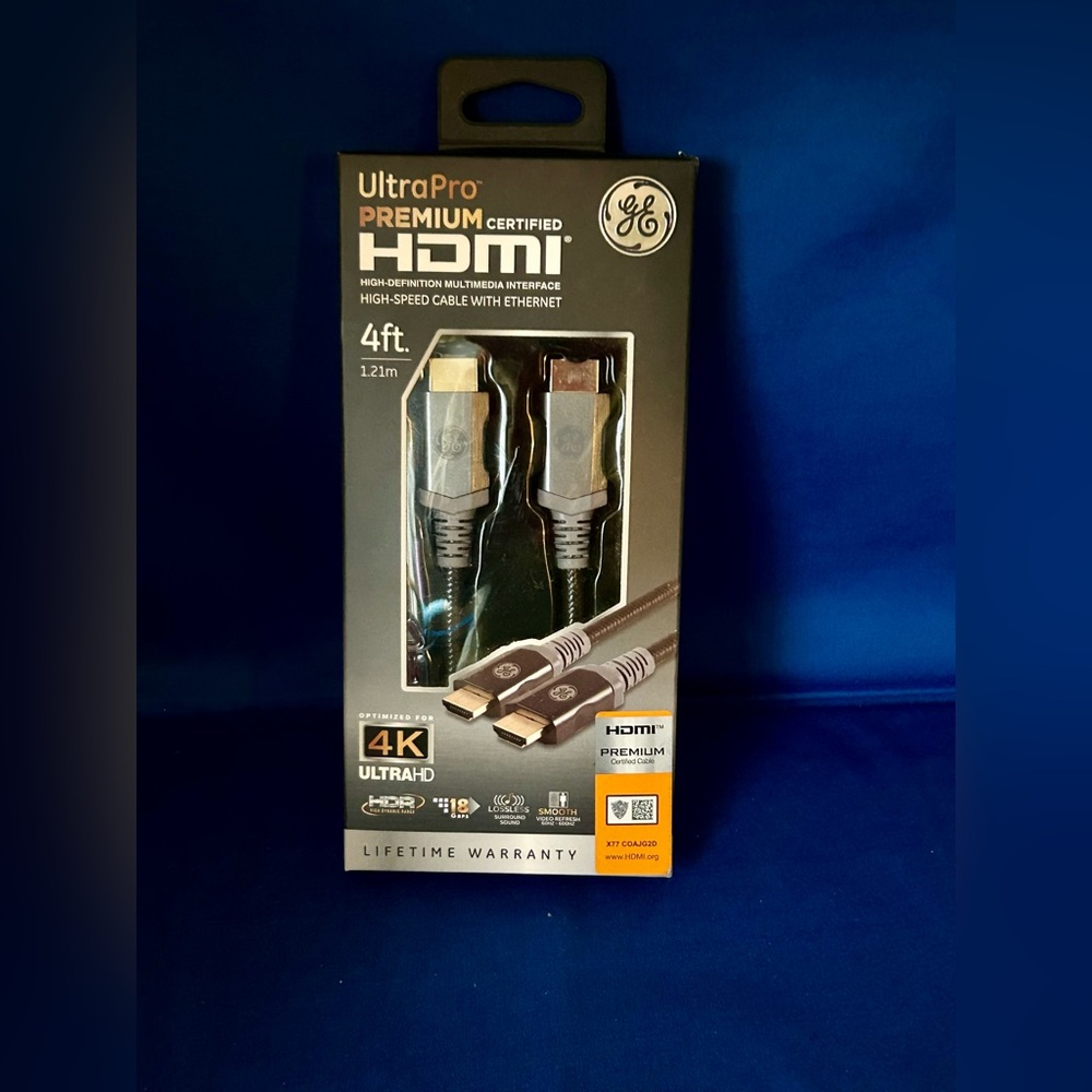 GE  4K UHD 4ft Ultra Pro Premium Certified High Speed HDMI Cable With Ethernet